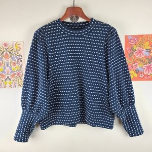 Madewell Puff Sleeve Mockneck Top Navy NWT XL